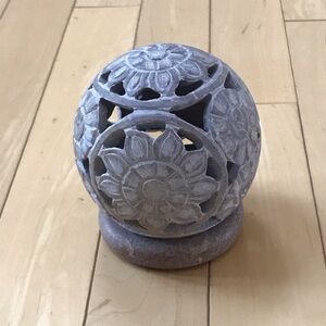 Preowned soapstone carved candle tea light sphere - 4”